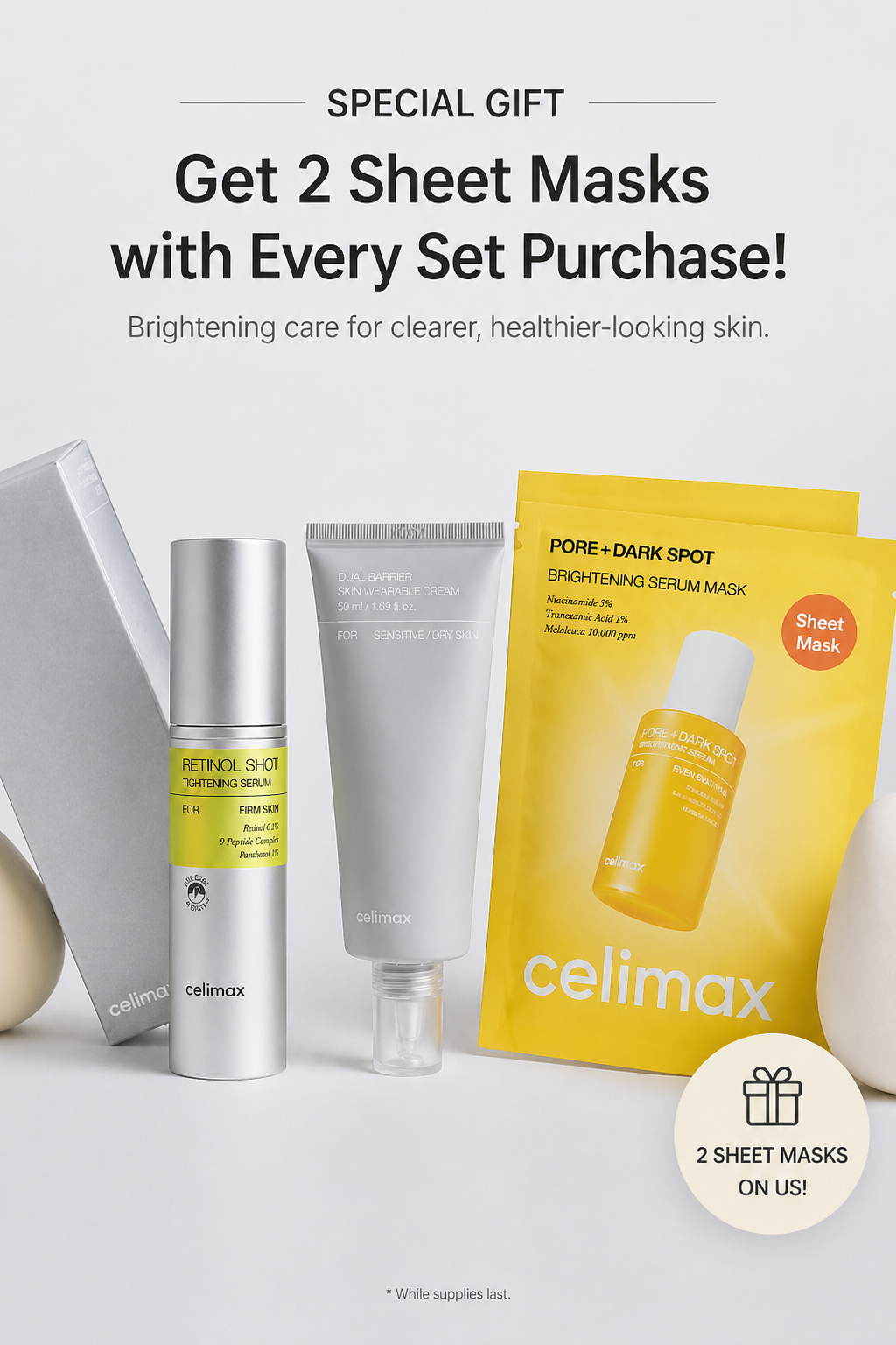 Celimax Retinol Serum + Barrier Cream Set + 2 Free Masks | Firming & Brightening K-Beauty