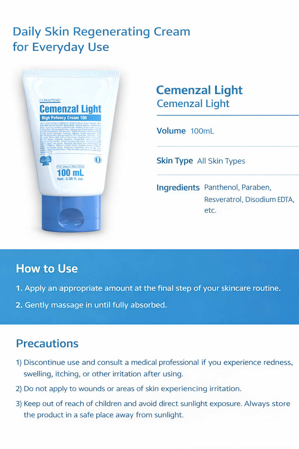 Conapidil Cemenzal Light High Potency Cream 100ml – PDRN Skin Rejuvenation