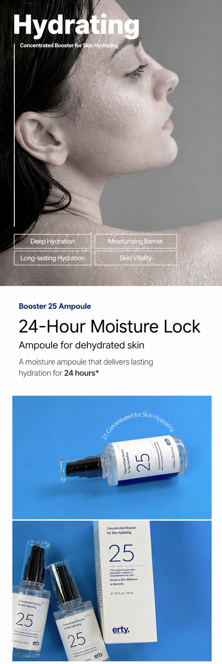 ERTY 25 Concentrated Booster Ampoule 30ml Hydrating Hyaluronic Acid Peptide Serum