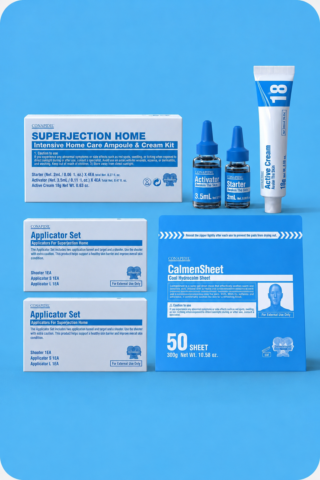 CONAPIDIL Superjection Home Kit + 2 Applicator Sets+ CalmenSheet 50 Sheets