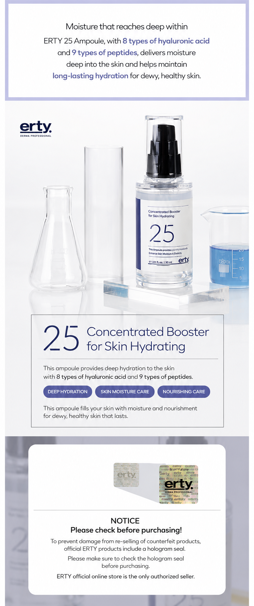 ERTY 25 Concentrated Booster Ampoule 30ml Hydrating Hyaluronic Acid Peptide Serum