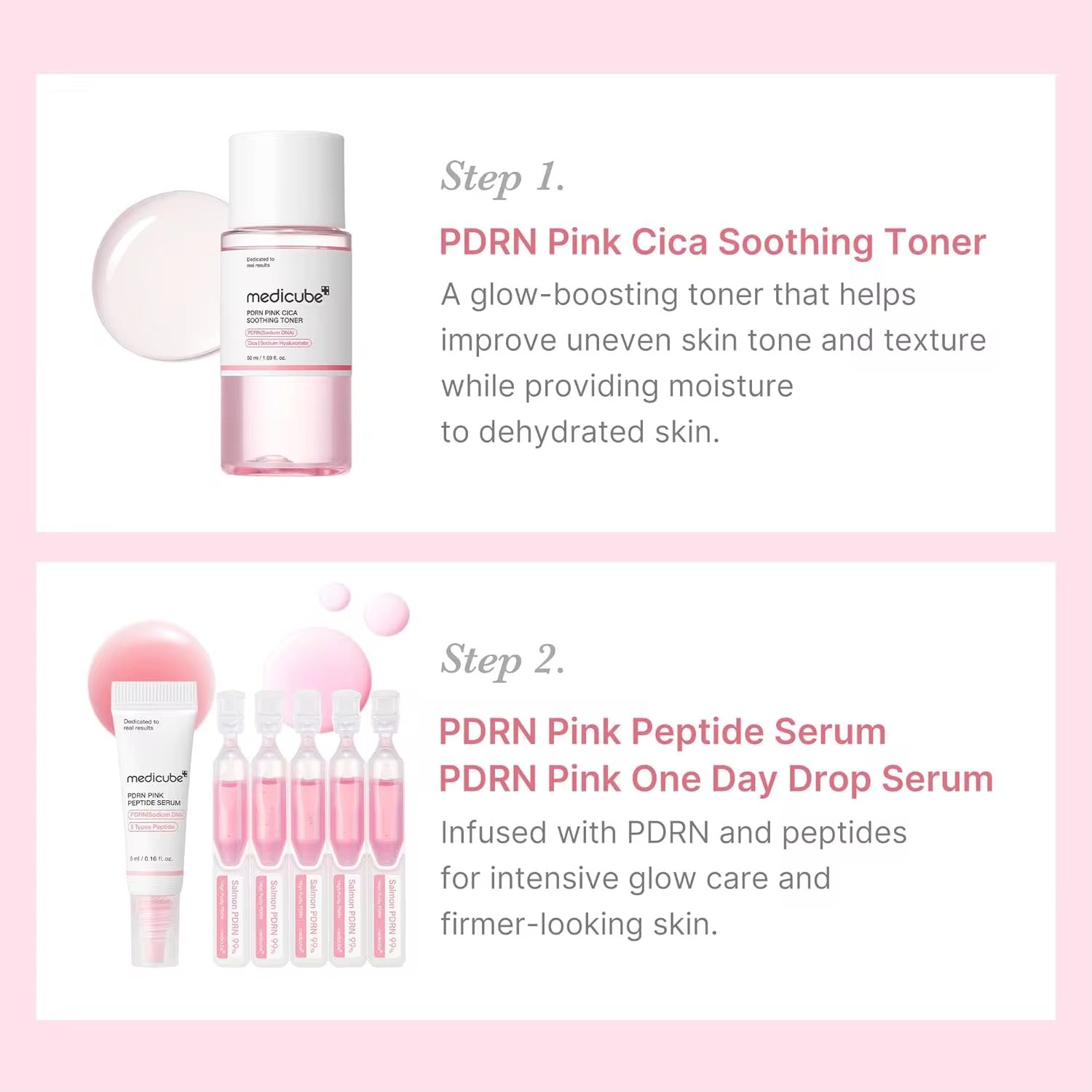 Medicube PDRN Pink Glow Kit 5pc Set | Collagen Skincare Set | Toner Serum Cream Mask | K-Beauty Glass Skin