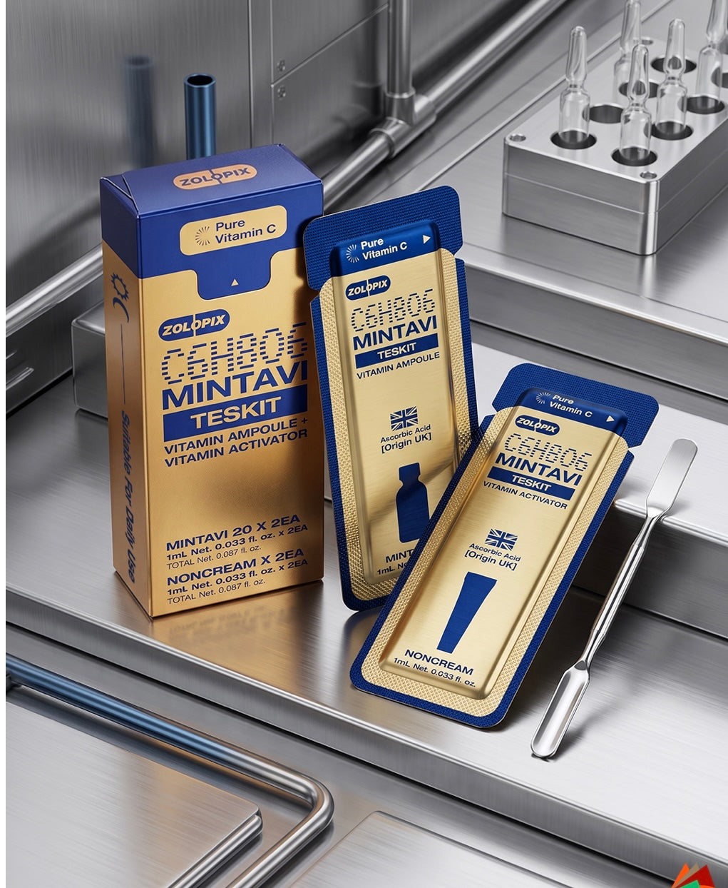 Pharmesthetic Mintavi TESKIT Pure Vitamin C Ampoule + Noncream 1ml × 8pcs