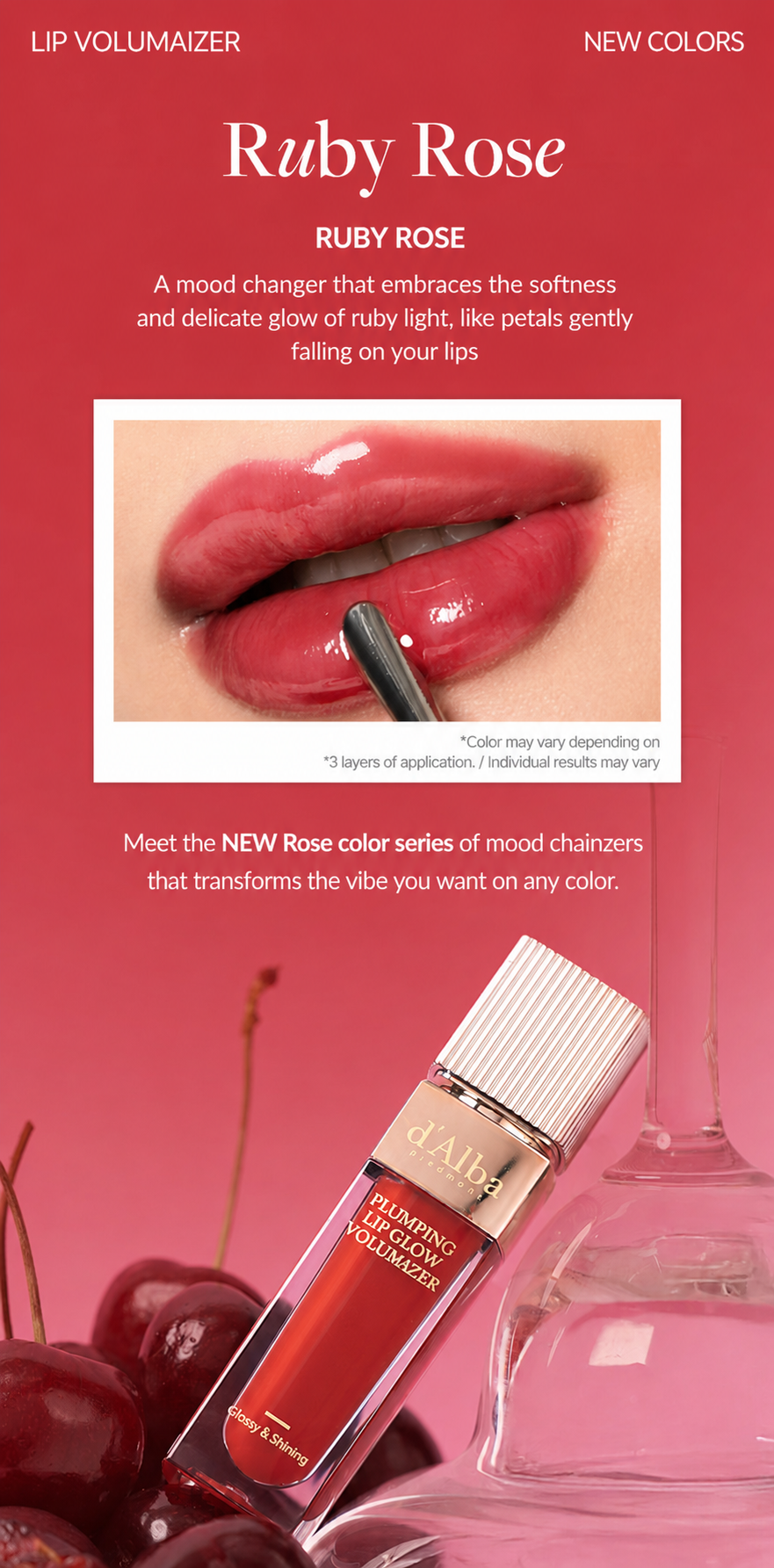 d’Alba Plumping Lip Glow Mood Volumizer
#Ruby Rose | Elegant Ruby Red Glow