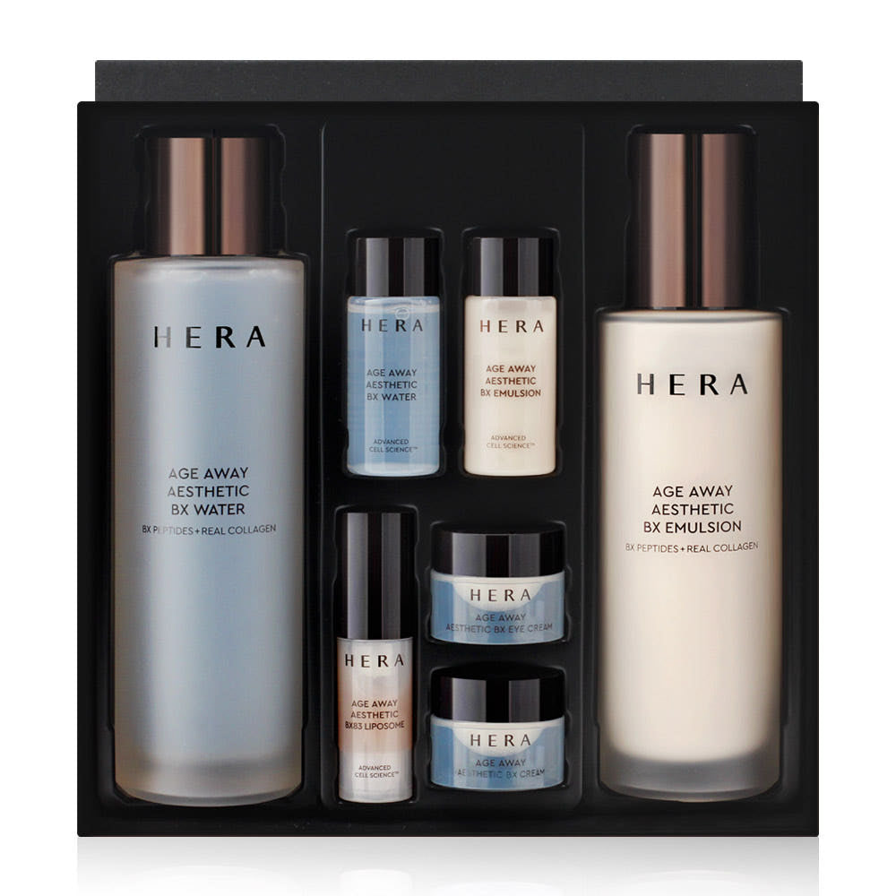 HERA Age Away Aesthetic 2-Piece Special Set (Water 150ml + Emulsion 120ml) + Mini Skincare Kit | Anti-Wrinkle & Brightening K-Beauty Set