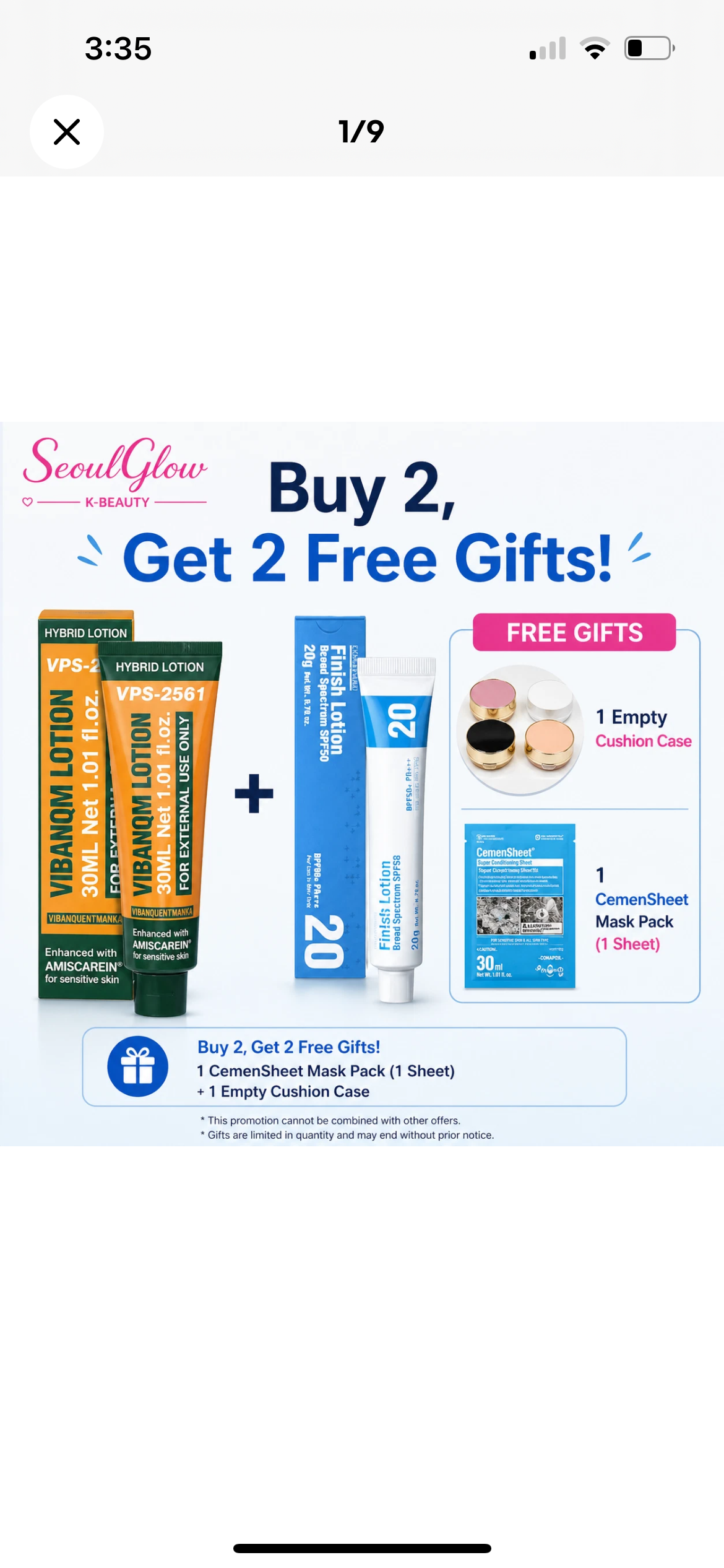 K-Beauty Skincare Set Finish Lotion SPF50+ PA+++ 20g + VIBANQM Hybrid Lotion 30ml Sensitive Skin Care
