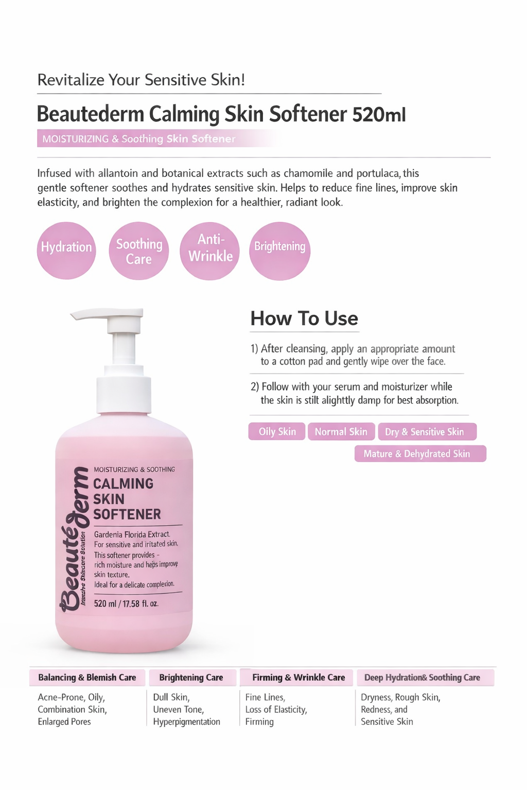 Beautederm Calming Skin Softener 520ml