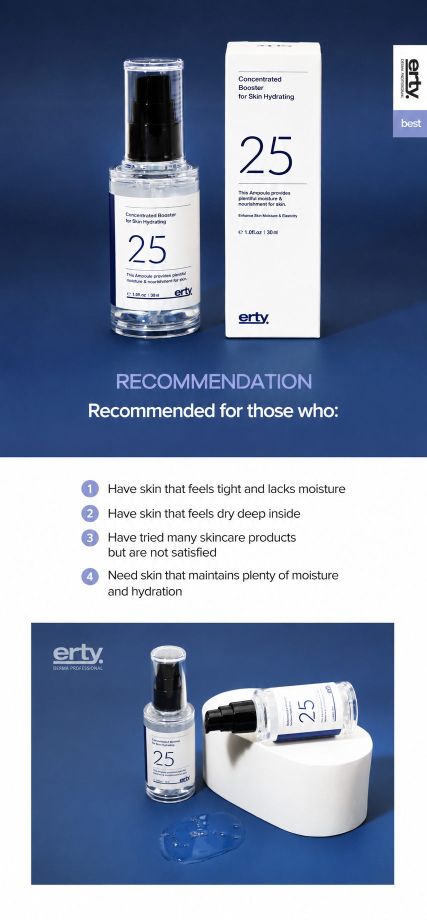 ERTY 25 Concentrated Booster Ampoule 30ml Hydrating Hyaluronic Acid Peptide Serum