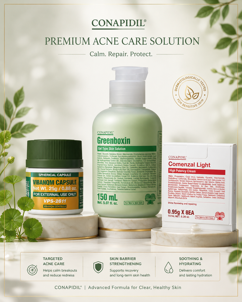 CONAPIDIL Vibanom Capsule 25g + Greenboxin 150ml + FREE Cemenzal Light 8EA
