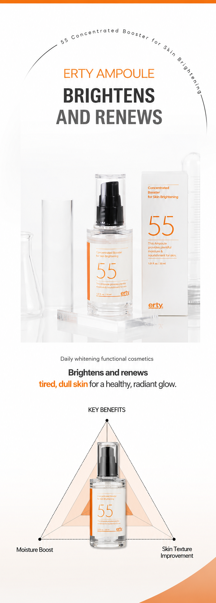 ERTY Booster 55 Brightening Ampoule 30ml | Niacinamide & Alpha-Arbutin | Radiant Skin Care