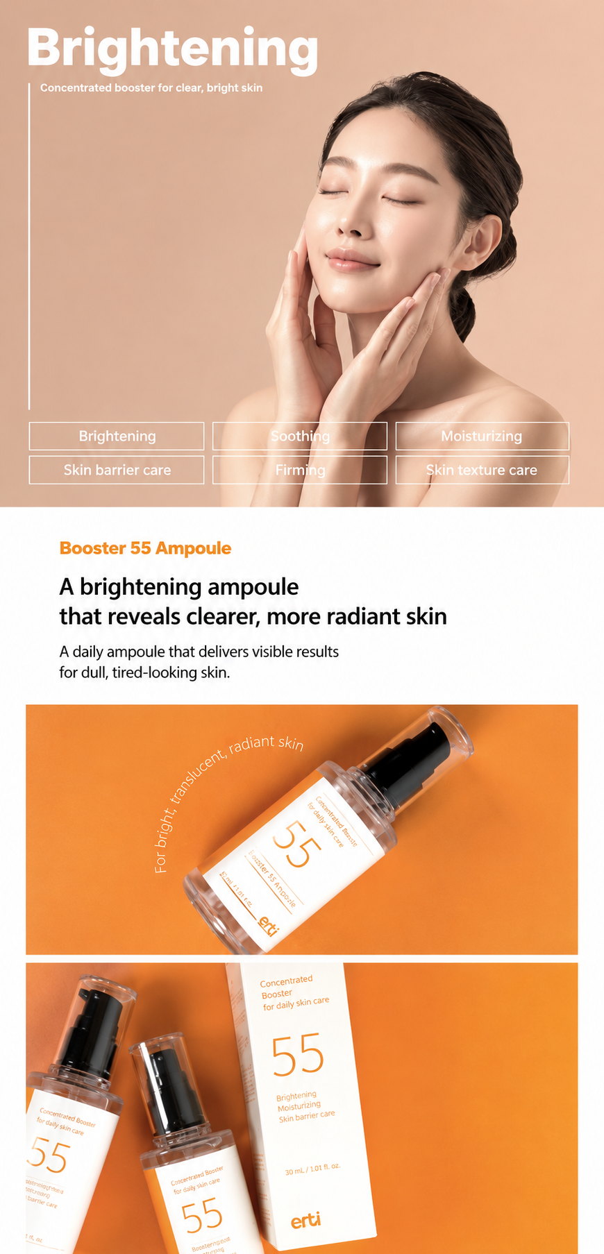 ERTY Booster 55 Brightening Ampoule 30ml | Niacinamide & Alpha-Arbutin | Radiant Skin Care