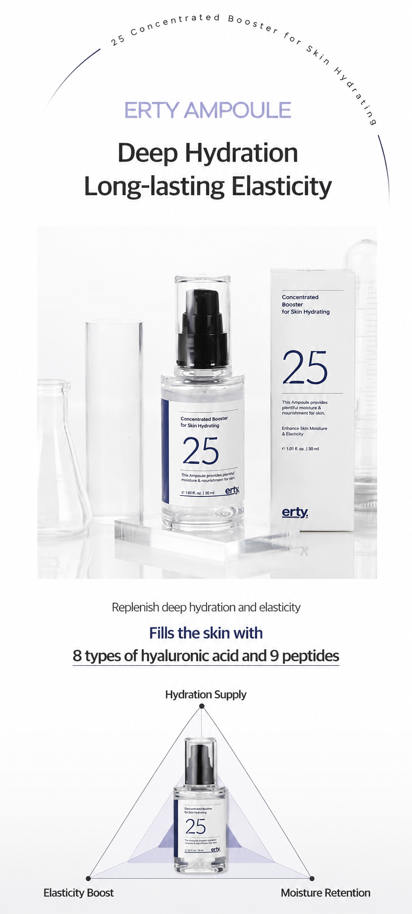 ERTY 25 Concentrated Booster Ampoule 30ml Hydrating Hyaluronic Acid Peptide Serum