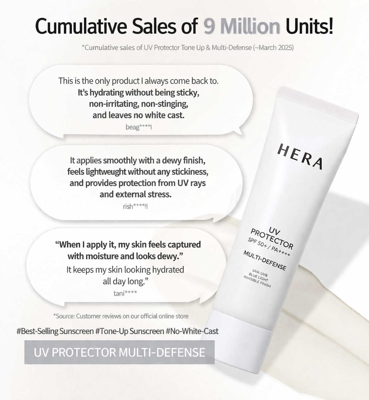 HERA UV Protector Multi-Defense SPF50+ PA++++ Moisturizing & Radiant Sunscreen 50ml