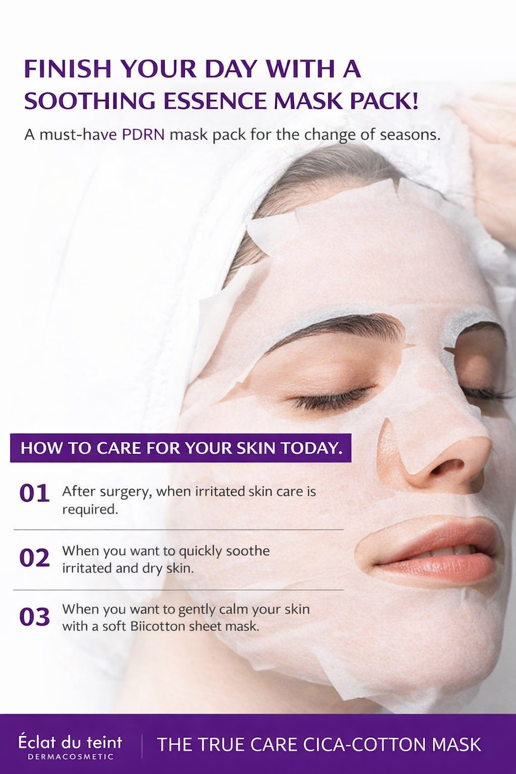 Éclat du teint PDRN CICA Derma Daily Soothing Mask (5 Sheets) | Centella Asiatica Hydrating & Calming Sheet Mask for Sensitive Skin