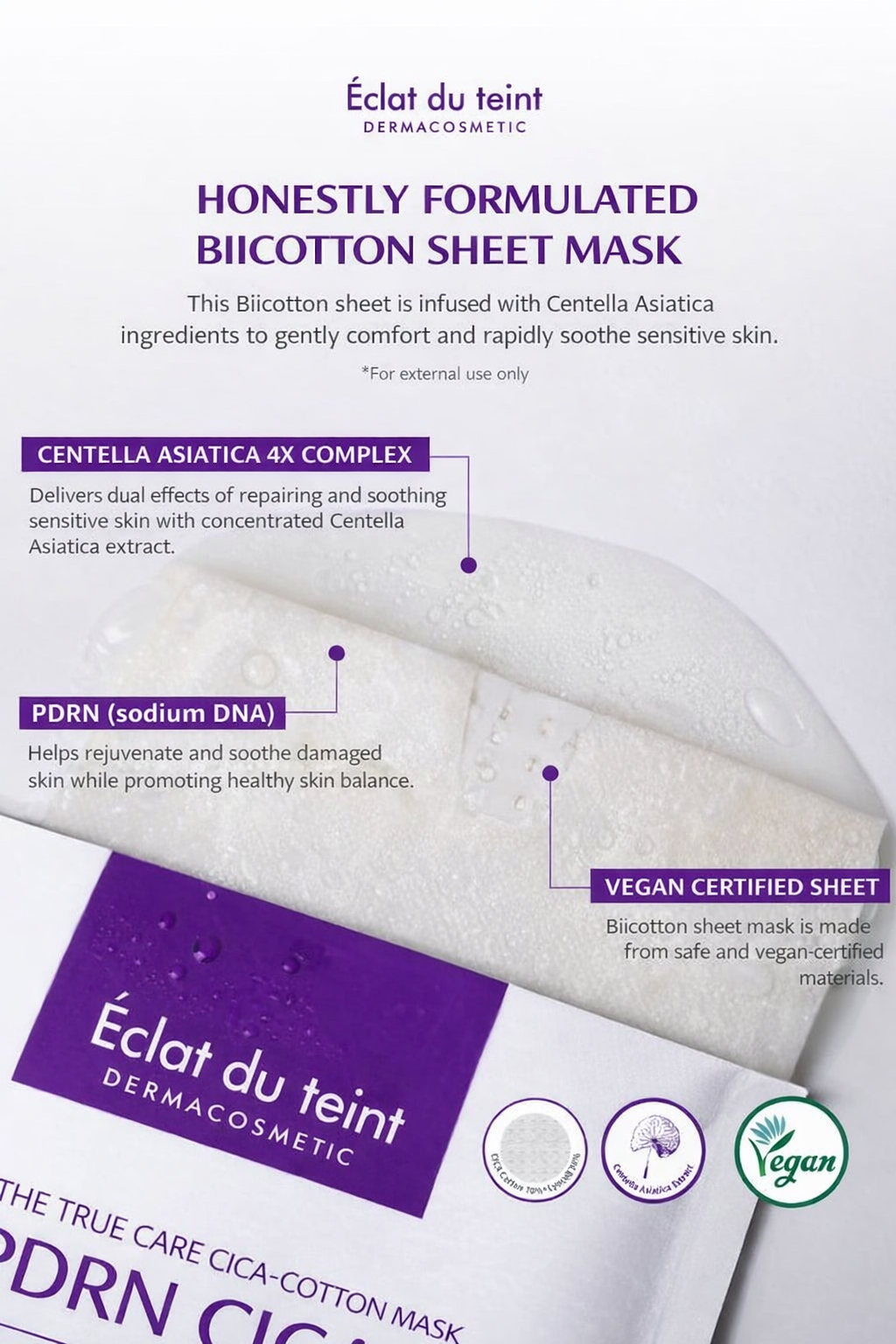 Éclat du teint PDRN CICA Derma Daily Soothing Mask (5 Sheets) | Centella Asiatica Hydrating & Calming Sheet Mask for Sensitive Skin